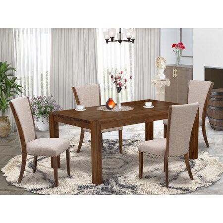East West Furniture 5 Piece Lismore Dining Room Table Set - Antique Walnut LMVE5-N8-04